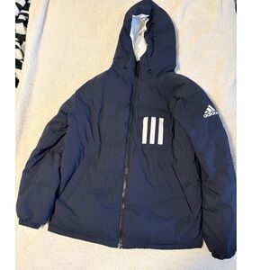 Adidas Reversible‎ White Blue Hooded Sports Down Jacket Coat